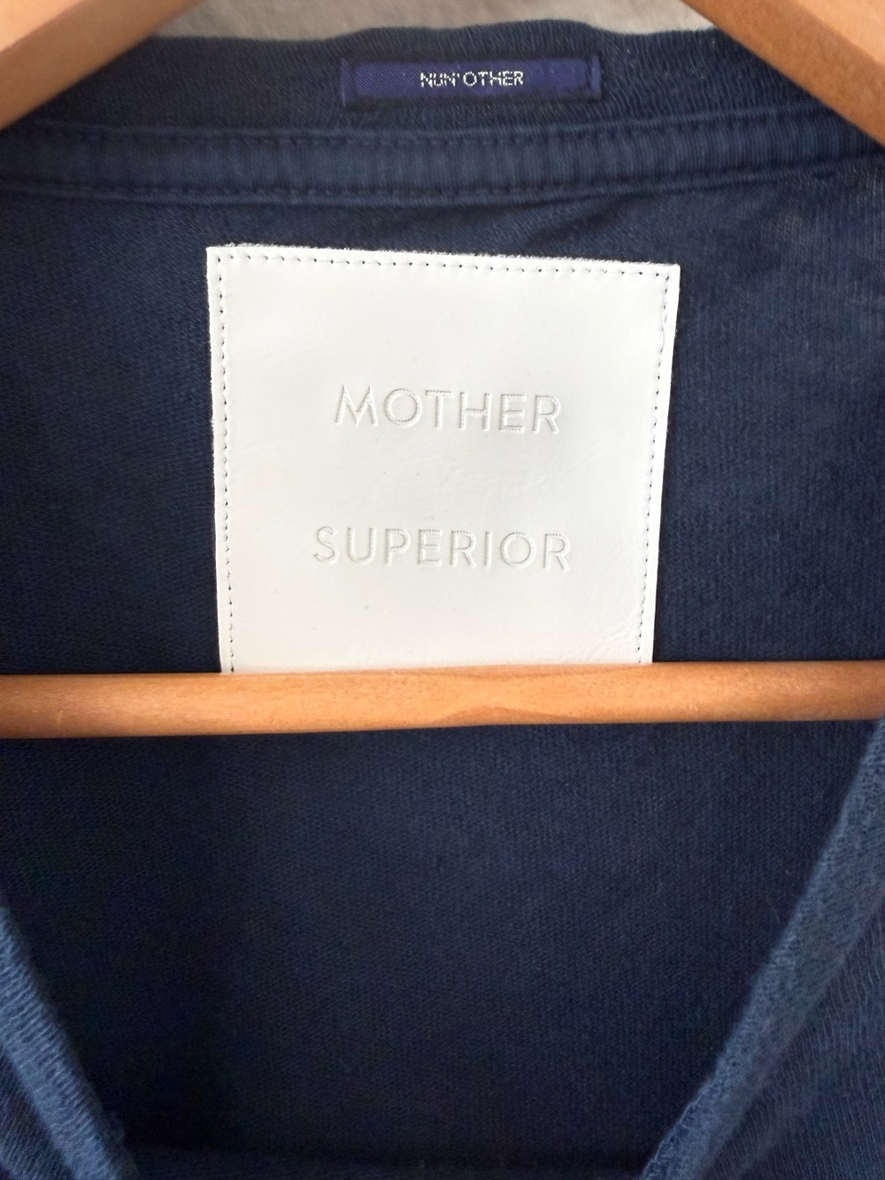 MOTHER SUPERIOR Sinful Tee Navy Blue Linen Cotton Short Sleeve Graphic Tee Small - Picture 14 of 16